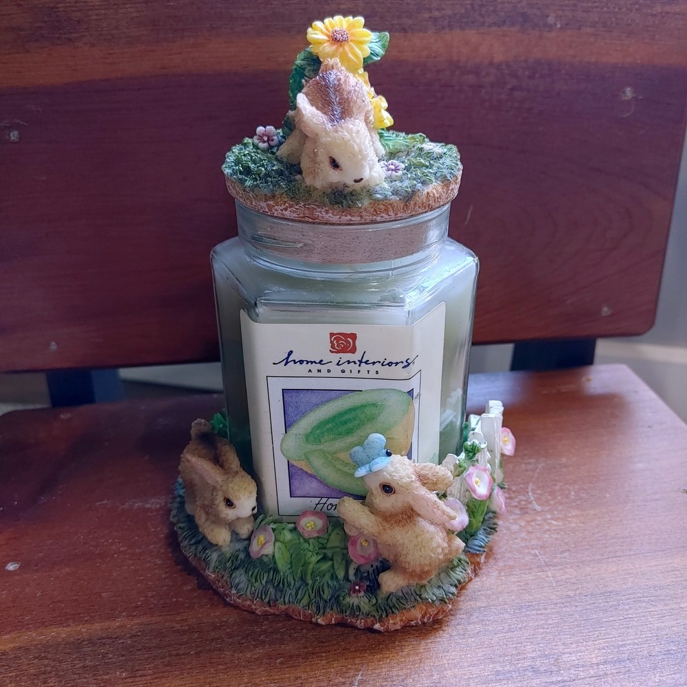 New Home Interiors Honeydew Scented Jar Candle Bunny Rabbit Base and Lid Set